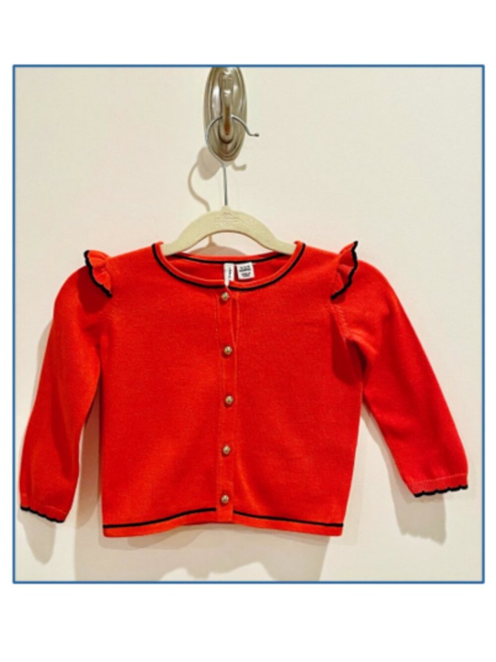 Janie and Jack Bright Coral Cardigan with Navy Trim - 12-18 mo.